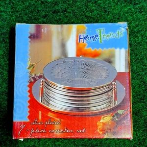 Home Trends Silver Plated Drink Coasters 6 with Holder New